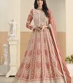 Faux georgette embroidered peach anarkali salwar kameez