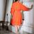 Orange embroidered linen midi shirt dress