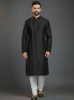 Black embroidery dupion silk kurta set 1