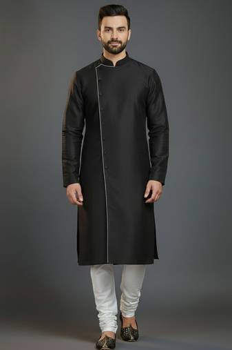 Black embroidery dupion silk kurta set