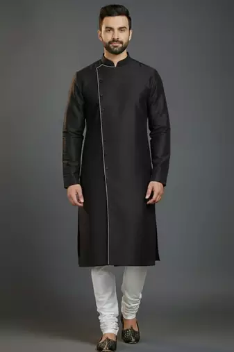 Black embroidery dupion silk kurta set