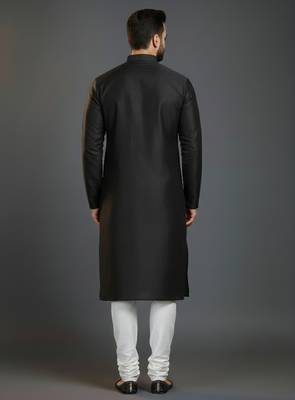 Black embroidery dupion silk kurta set 2