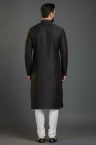 Black embroidery dupion silk kurta set