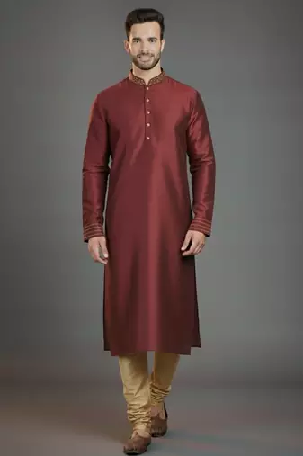 Maroon embroidery dupion silk kurta set