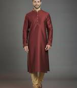 Maroon embroidery dupion silk kurta set