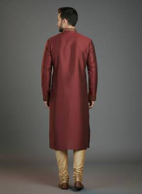 Maroon embroidery dupion silk kurta set 2