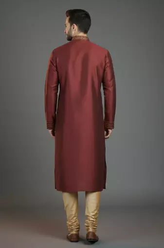Maroon embroidery dupion silk kurta set