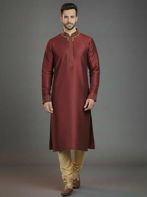 Maroon embroidery dupion silk kurta set 1