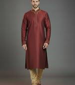 Maroon embroidery dupion silk kurta set