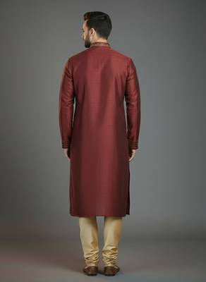 Maroon embroidery dupion silk kurta set 2