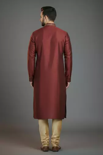 Maroon embroidery dupion silk kurta set
