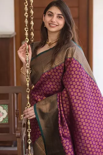 Wine silk blend banarasi saree with blouse