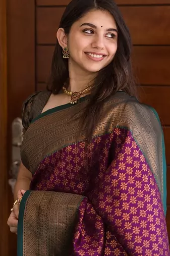 Wine silk blend banarasi saree with blouse