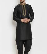 Black embroidery dupion silk kurta set