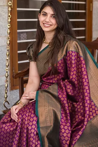Wine silk blend banarasi saree with blouse