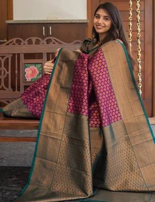 Wine silk blend banarasi saree with blouse 5