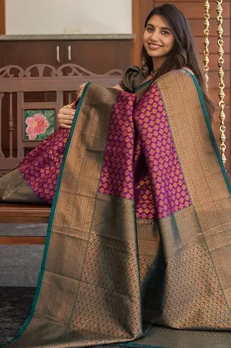Wine silk blend banarasi saree with blouse