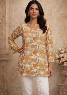  floral digital print muslin silk tunic / stylish short kurti for grilish 1