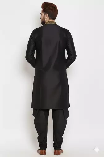 Black embroidery dupion silk kurta set