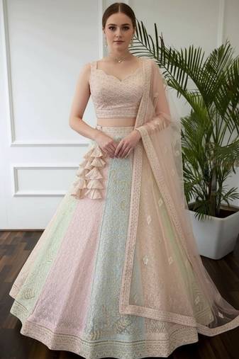 Multicolor Thread Sequin Georgette Lehenga set with choli and dupatta