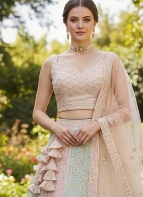 Multicolor Thread Sequin Georgette Lehenga set with choli and dupatta 6