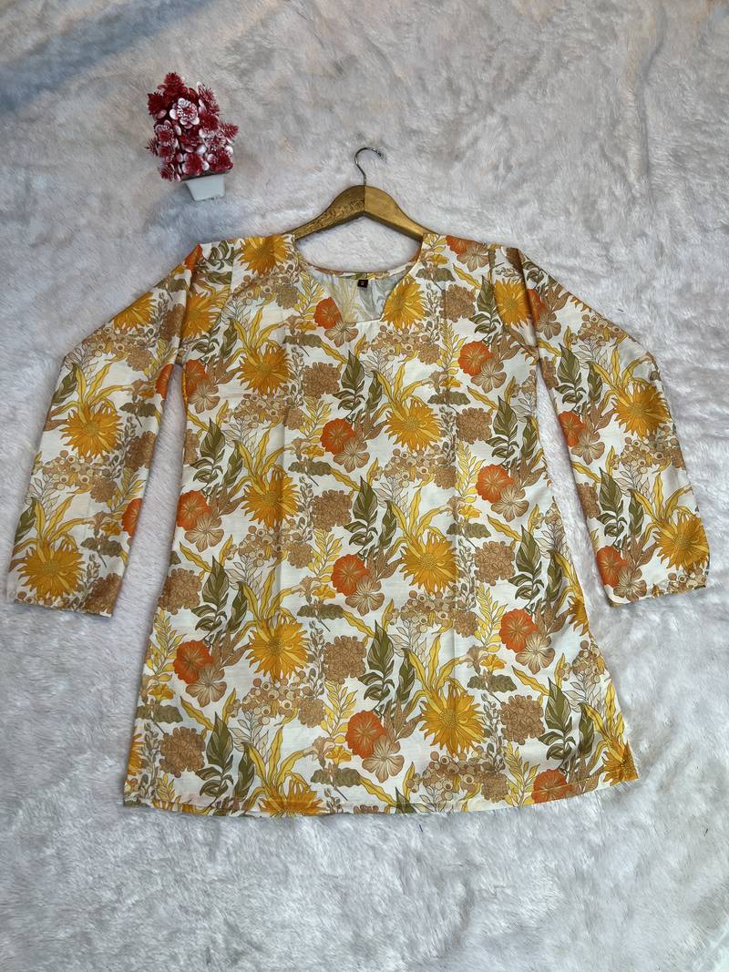Trending floral digital print muslin silk tunic / stylish short kurti for grilish