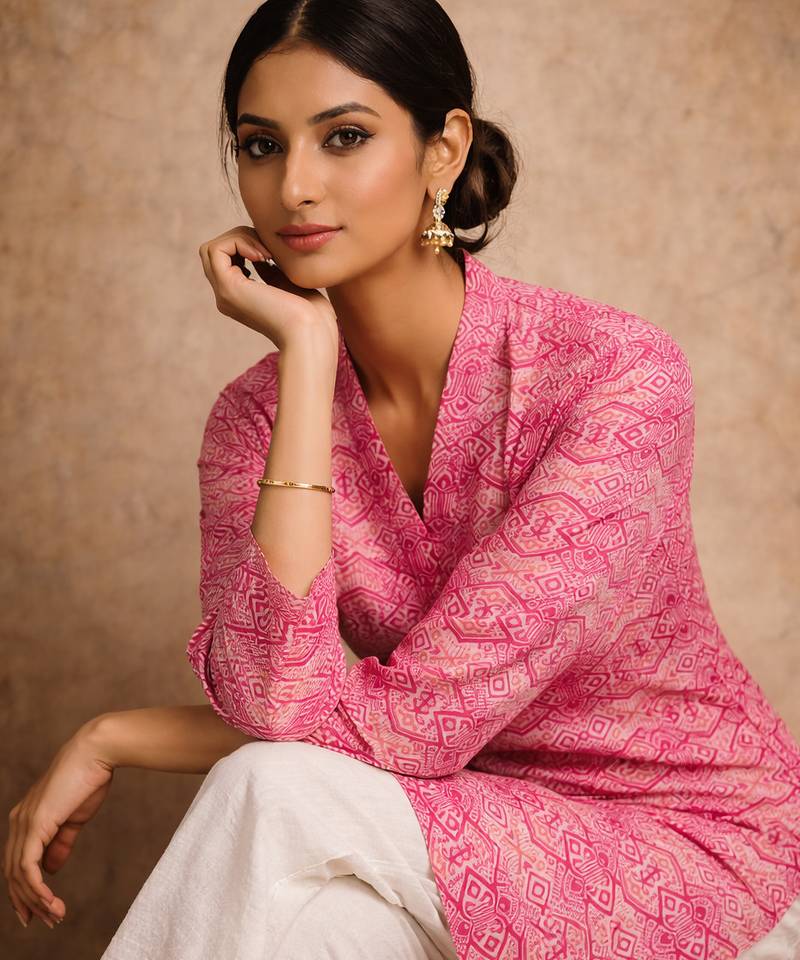 Trending floral digital print muslin silk tunic / stylish short kurti for grilish