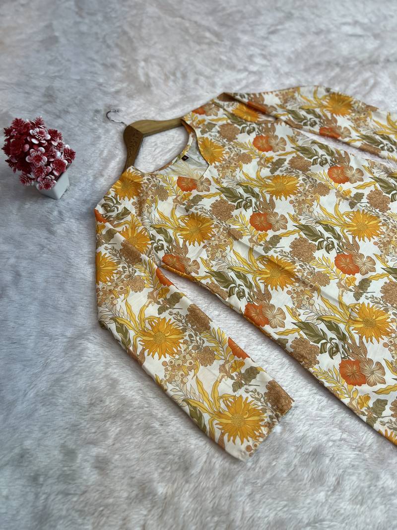 Trending floral digital print muslin silk tunic / stylish short kurti for grilish