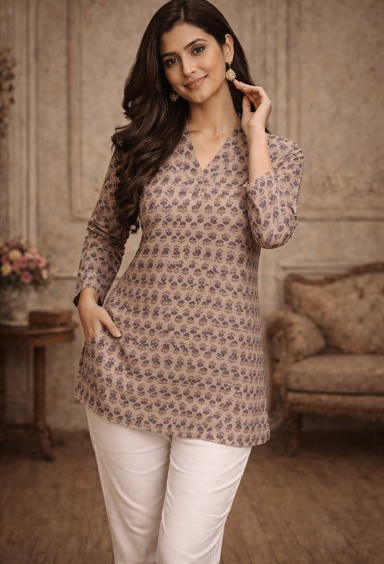 Trending floral digital print muslin silk tunic / stylish short kurti for grilish