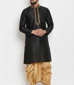 Black embroidery dupion silk kurta set