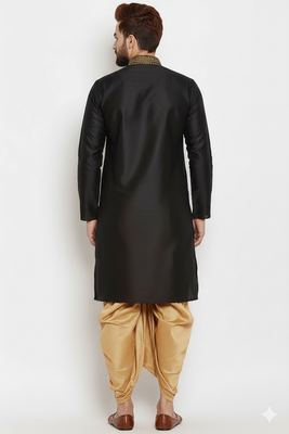 Black embroidery dupion silk kurta set 2