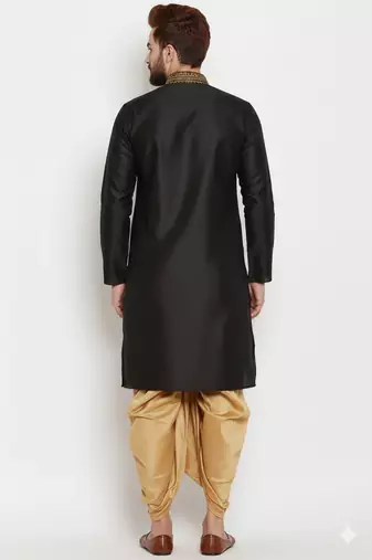 Black embroidery dupion silk kurta set