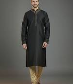 Black embroidery dupion silk kurta set