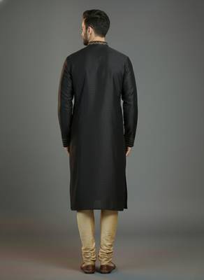 Black embroidery dupion silk kurta set 2