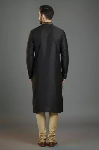 Black embroidery dupion silk kurta set