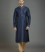 Navy embroidery dupion silk kurta set