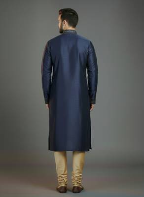 Navy embroidery dupion silk kurta set 2
