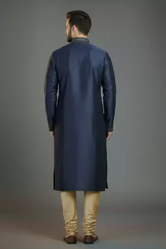 Navy embroidery dupion silk kurta set