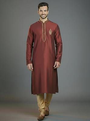 Maroon embroidery dupion silk kurta set 1