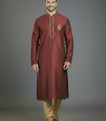 Maroon embroidery dupion silk kurta set
