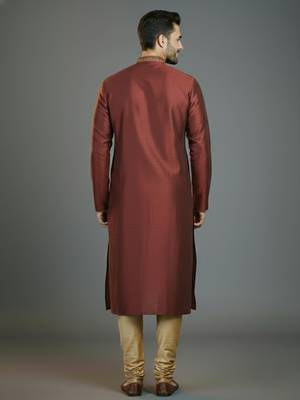 Maroon embroidery dupion silk kurta set 2
