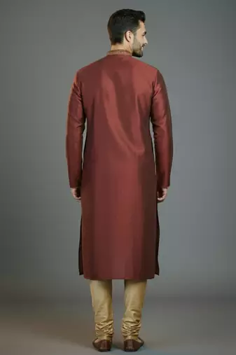 Maroon embroidery dupion silk kurta set