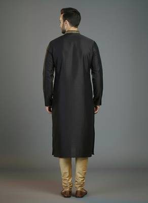 Black embroidery dupion silk kurta set 2