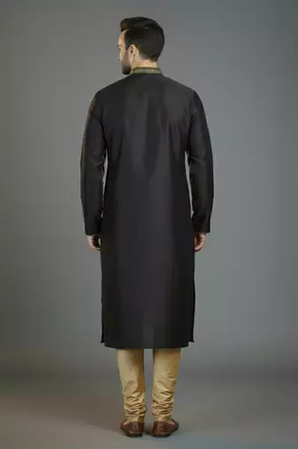 Black embroidery dupion silk kurta set