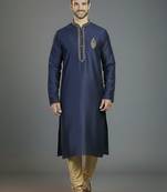 Navy embroidery dupion silk kurta set