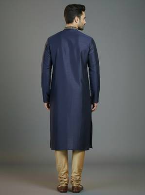 Navy embroidery dupion silk kurta set 2