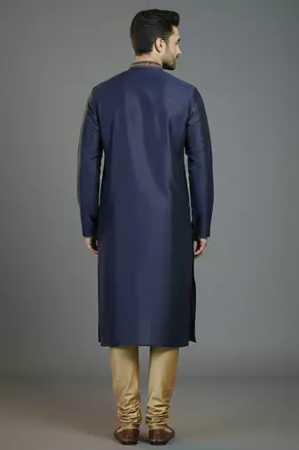 Navy embroidery dupion silk kurta set