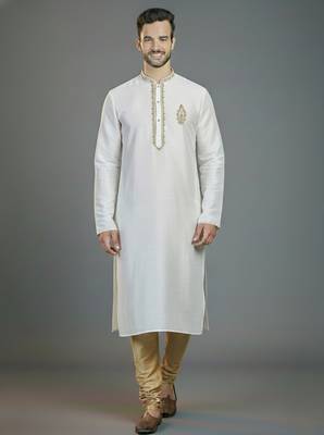 White embroidery dupion silk kurta set 1