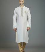 White embroidery dupion silk kurta set