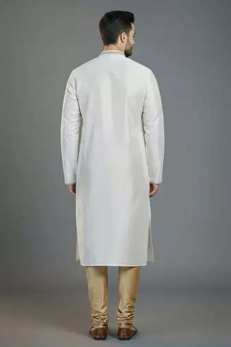 White embroidery dupion silk kurta set